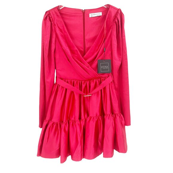 MAC DUGGAL Dress Size 6 Evening Gown Mini Dress NEW Pink Tiered Belted V Neck - Picture 6 of 8